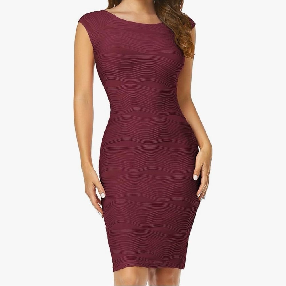 Taydey Ruched Stripe Sleeveless Knee Length Party Evening Dress - Size Small